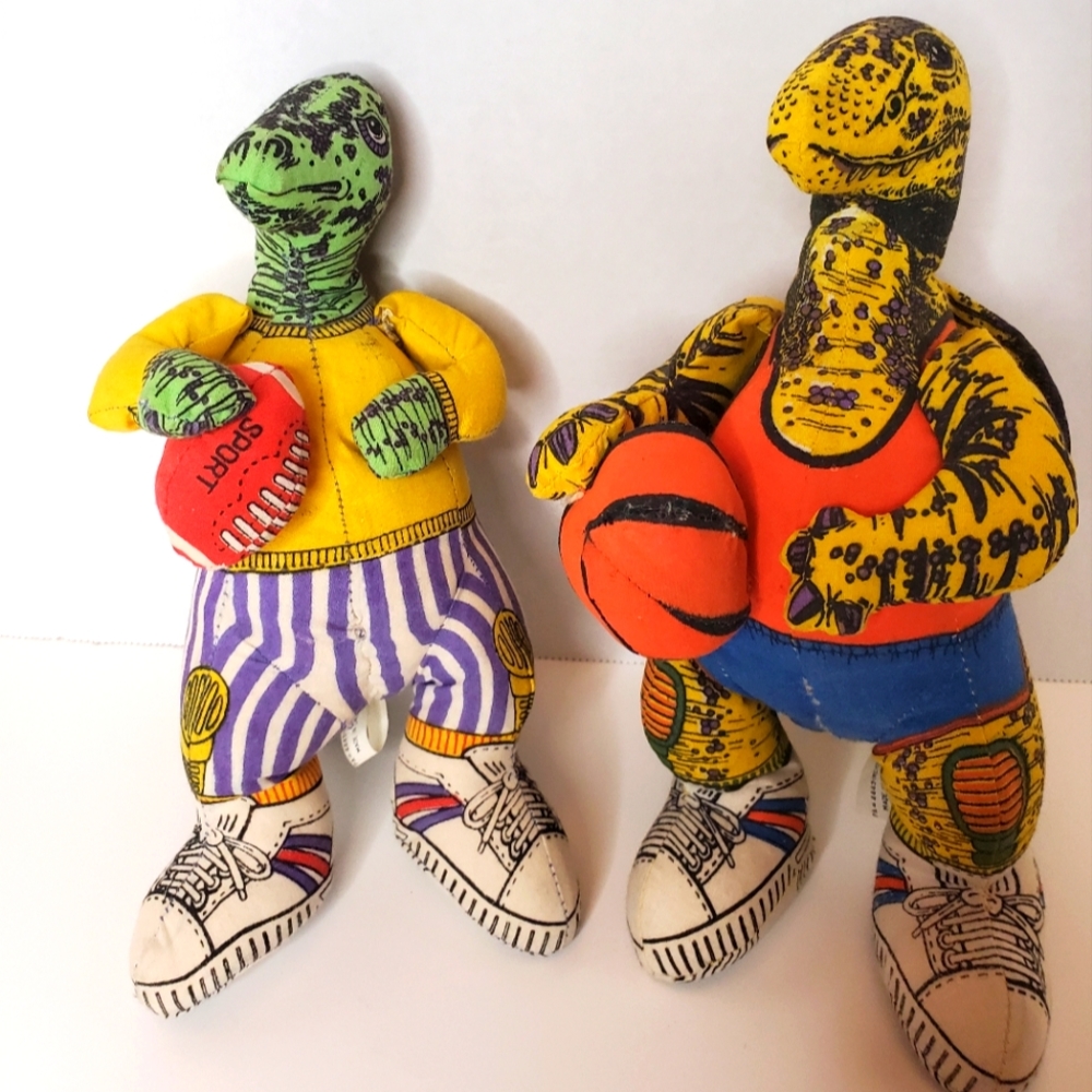 Vintage Applause Stuffed Fabric Plush Dinosaur Sports Football Basketball